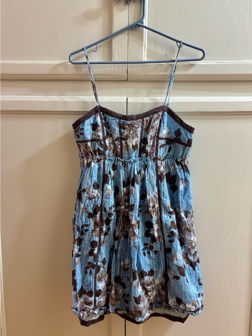 Kimchi Blue Blue Floral Spaghetti-Strap Sundress with Brown Accents